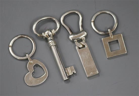 Four assorted Italian Old Florence 925 white metal key rings.